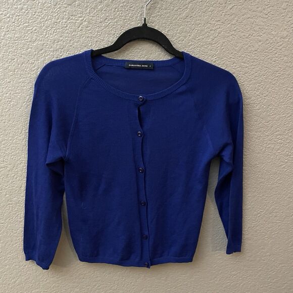 Samantha Sung Cardigan Womens Small Royal Blue Wool Cashmere Preppy Academia - Picture 1 of 8